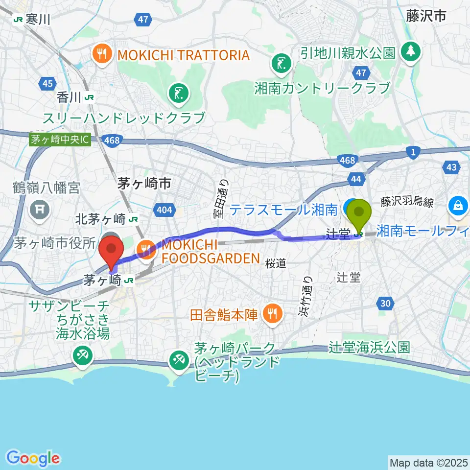 辻堂駅からBOTCHY BOTCHYへのルートマップ地図