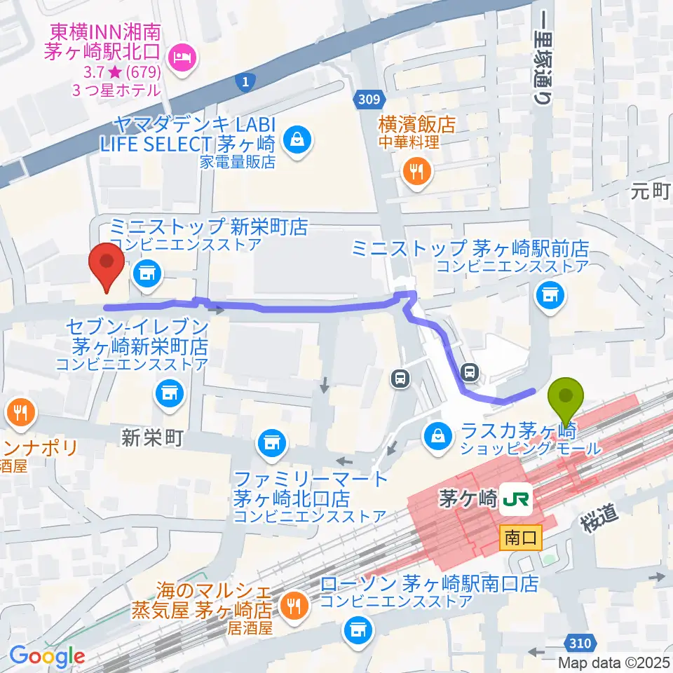 BOTCHY BOTCHYの最寄駅茅ケ崎駅からの徒歩ルート（約6分）地図