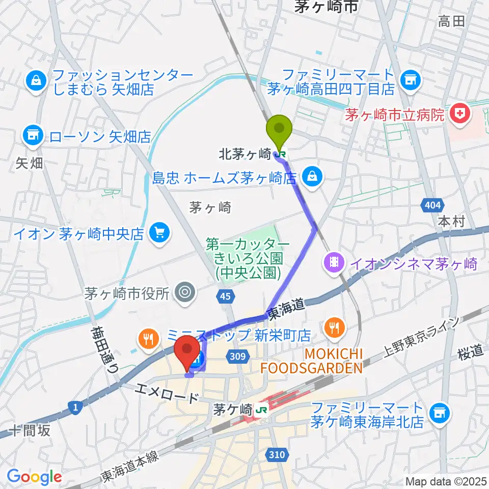 北茅ケ崎駅からBOTCHY BOTCHYへのルートマップ地図