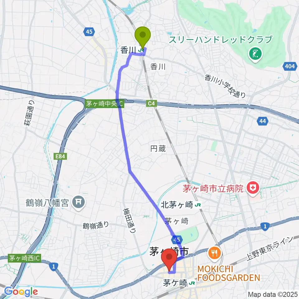 香川駅からBOTCHY BOTCHYへのルートマップ地図