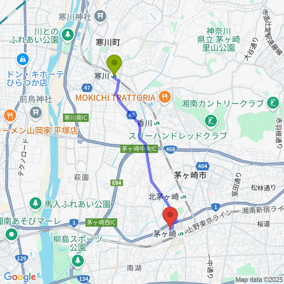 寒川駅からBOTCHY BOTCHYへのルートマップ地図