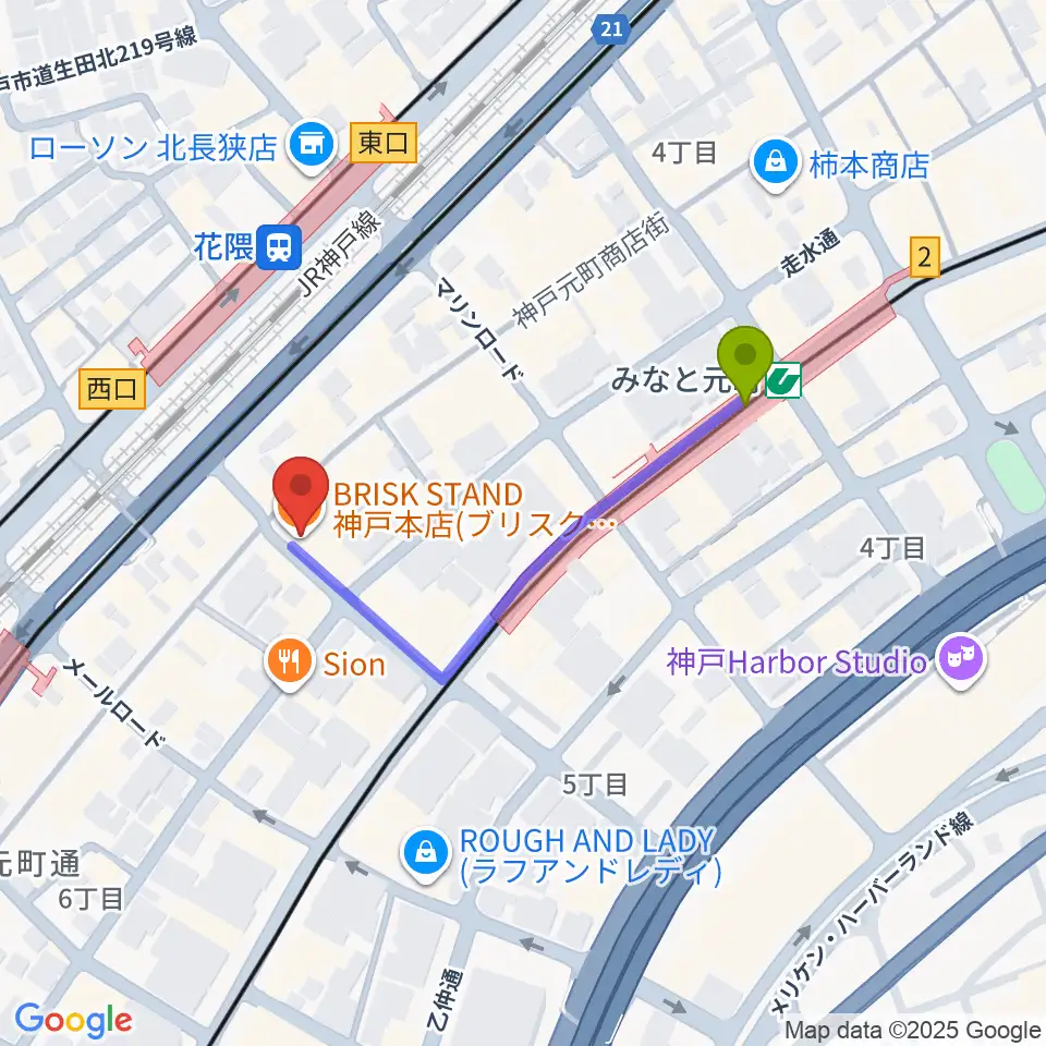 みなと元町駅からクラシックサロン・アマデウスへのルートマップ地図