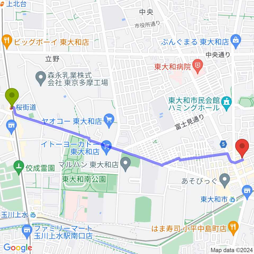 桜街道駅からCafebar COOへのルートマップ地図