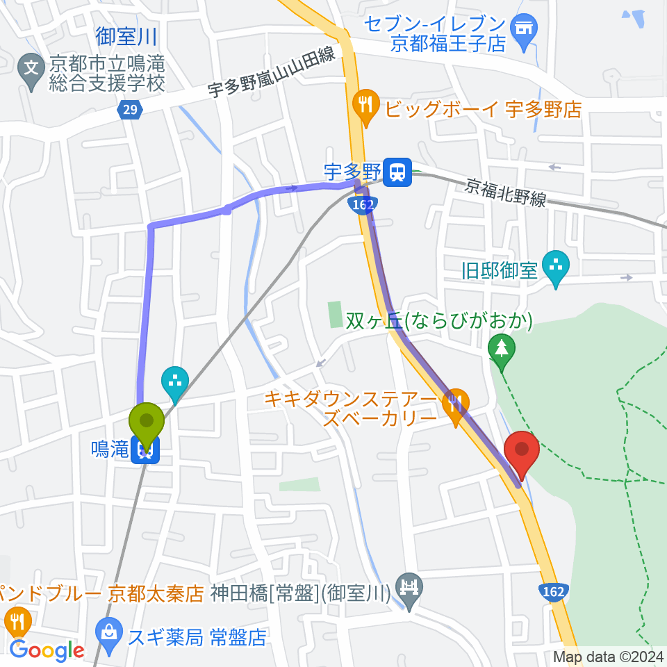 鳴滝駅から京都SOENへのルートマップ地図