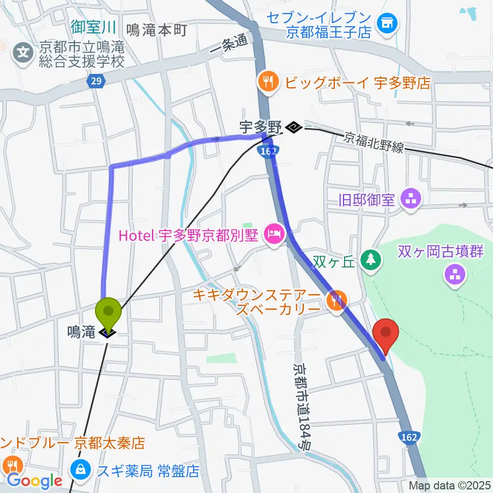 鳴滝駅から京都SOENへのルートマップ地図