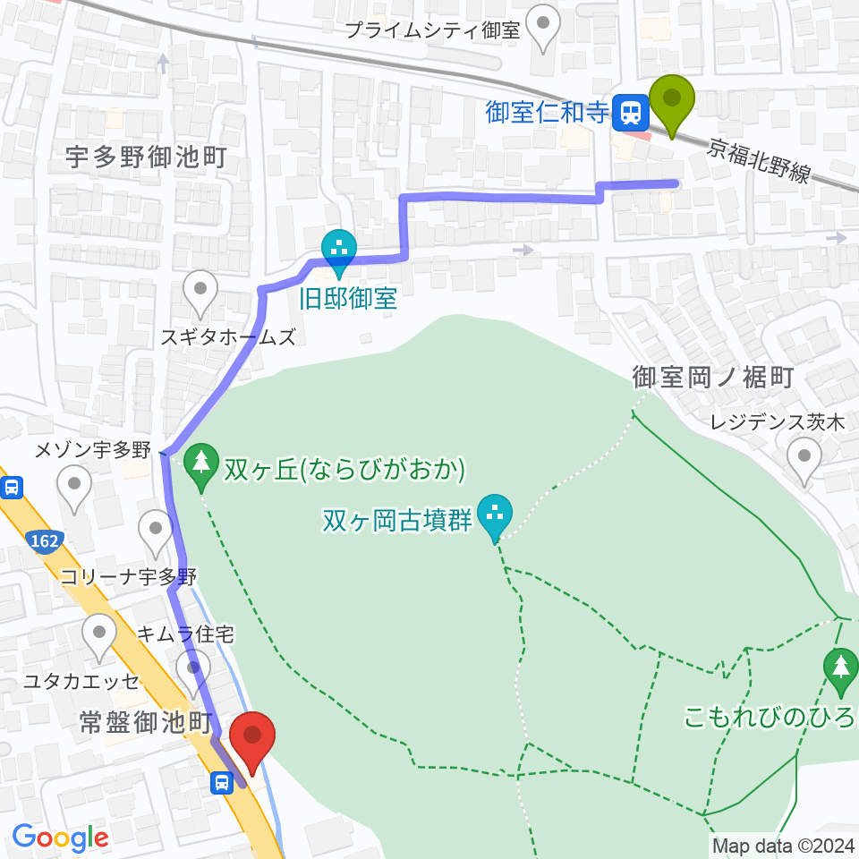 京都SOENの最寄駅御室仁和寺駅からの徒歩ルート（約7分）地図