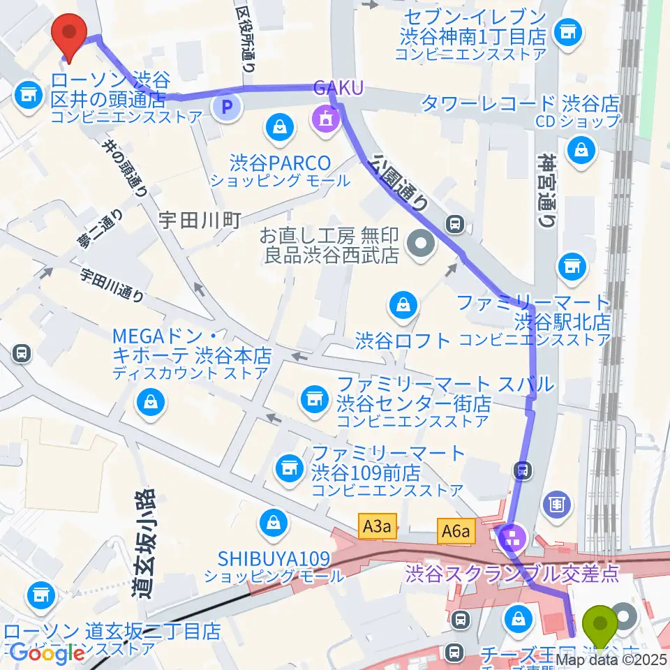 喫茶SMiLEの最寄駅渋谷駅からの徒歩ルート（約9分）地図