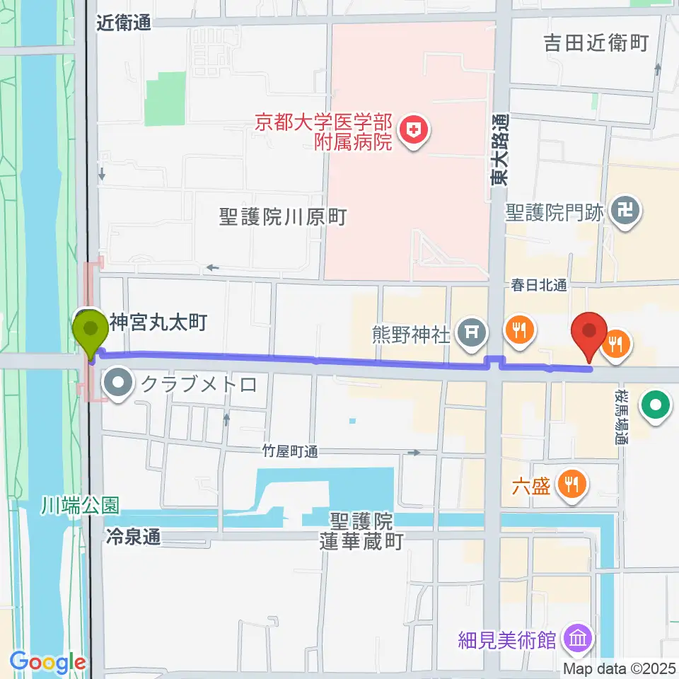 京都ZAC BARANの最寄駅神宮丸太町駅からの徒歩ルート（約12分）地図