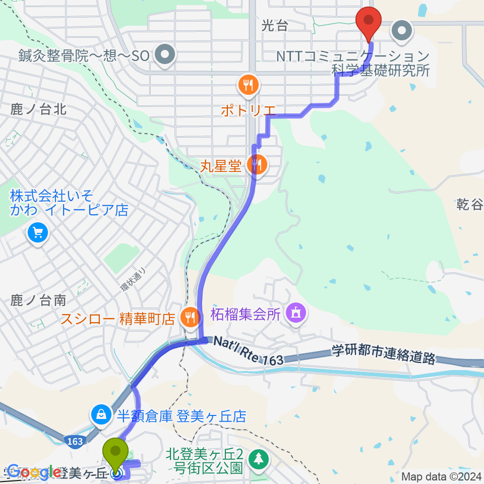 那達幕 ナーダムの最寄駅学研奈良登美ヶ丘駅からの徒歩ルート（約32分）地図