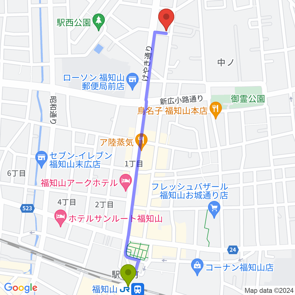 福知山STUDIO FARMの最寄駅福知山駅からの徒歩ルート（約14分）地図