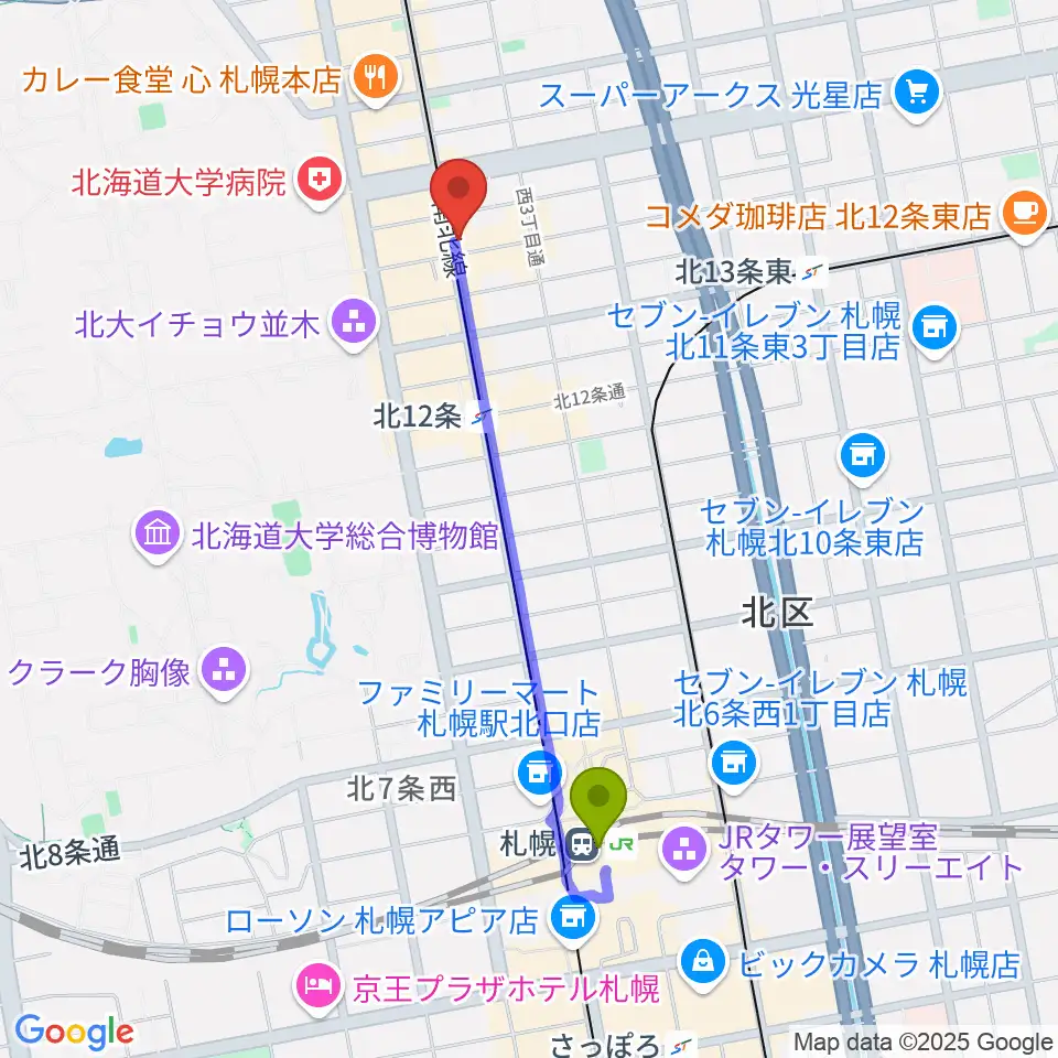 札幌駅から札幌LOGへのルートマップ地図