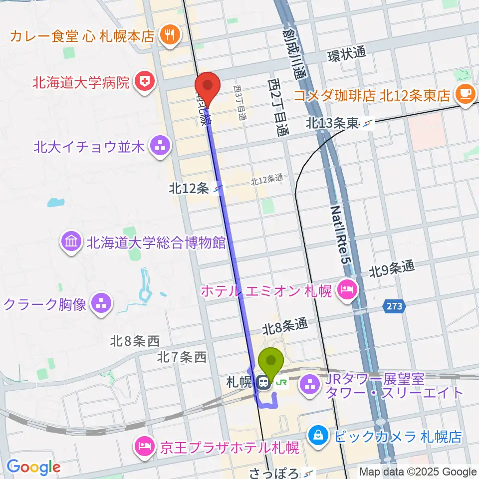 札幌駅から札幌LOGへのルートマップ地図