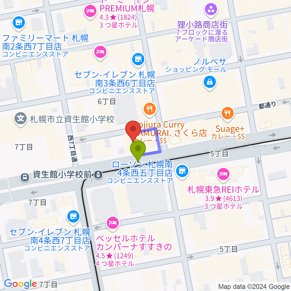 BESSIE HALLの最寄駅資生館小学校前駅からの徒歩ルート（約0分）地図