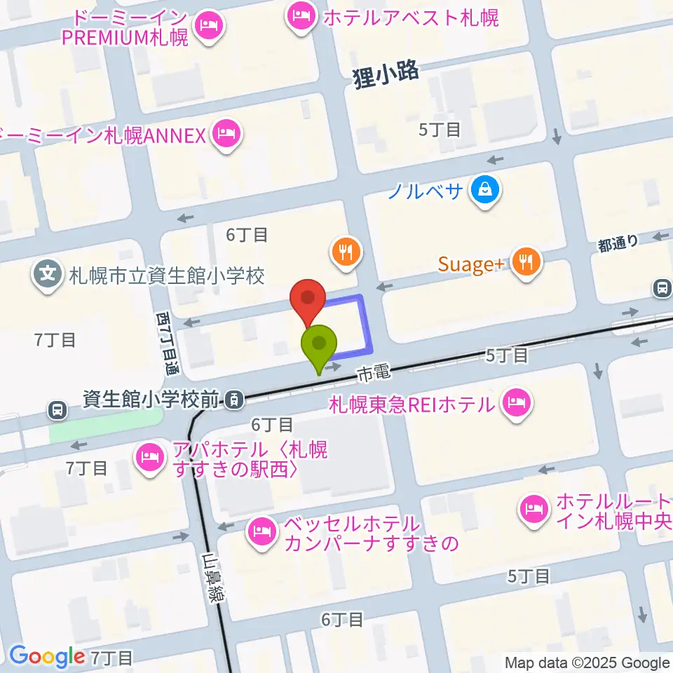 BESSIE HALLの最寄駅資生館小学校前駅からの徒歩ルート（約0分）地図