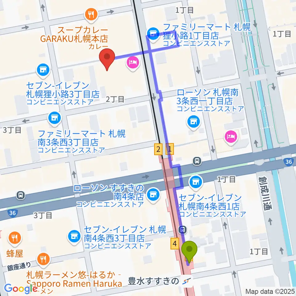 豊水すすきの駅から札幌moleへのルートマップ地図