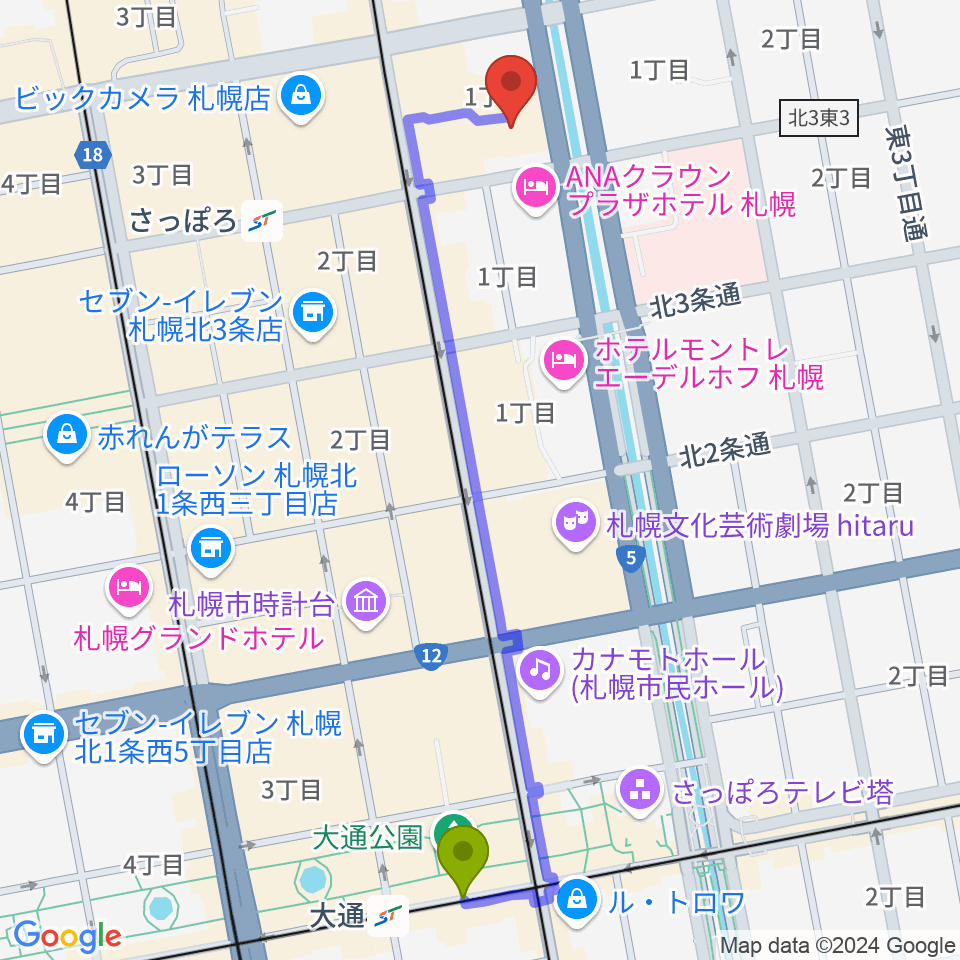 大通駅から共済ホールへのルートマップ Mdata