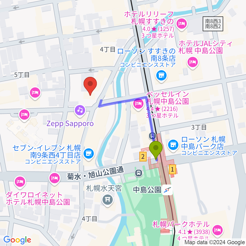 SUSUKINO 810の最寄駅中島公園駅からの徒歩ルート（約3分）地図