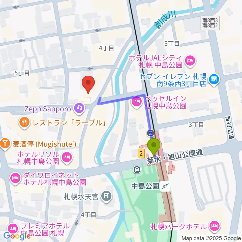 SUSUKINO 810の最寄駅中島公園駅からの徒歩ルート（約3分）地図