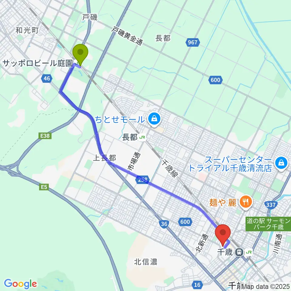 サッポロビール庭園駅から北ガス文化ホールへのルートマップ地図