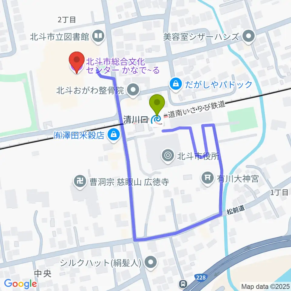 北斗市総合文化センター かなでーるの最寄駅清川口駅からの徒歩ルート（約2分）地図