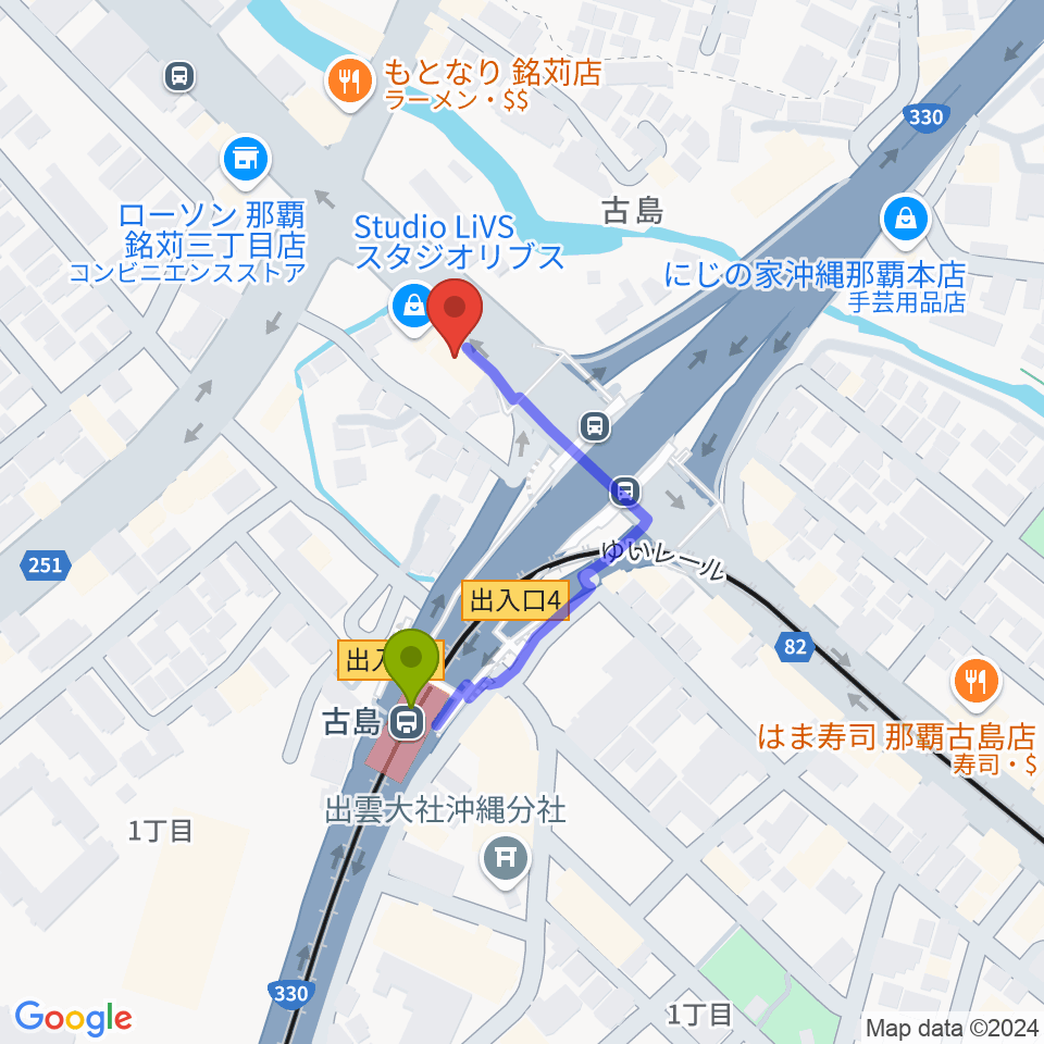 STUDIO LiVS(スタジオ リヴス)の最寄駅古島駅からの徒歩ルート（約3分）地図