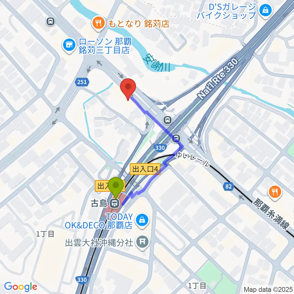 STUDIO LiVS(スタジオ リヴス)の最寄駅古島駅からの徒歩ルート（約3分）地図