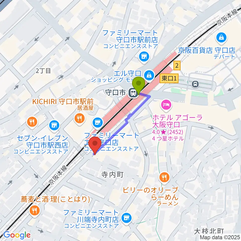 studio HEMPの最寄駅守口市駅からの徒歩ルート（約2分）地図