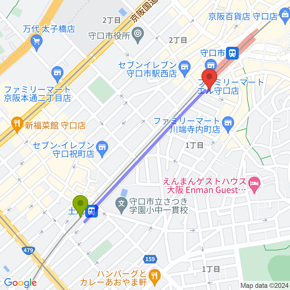 土居駅からstudio HEMPへのルートマップ地図