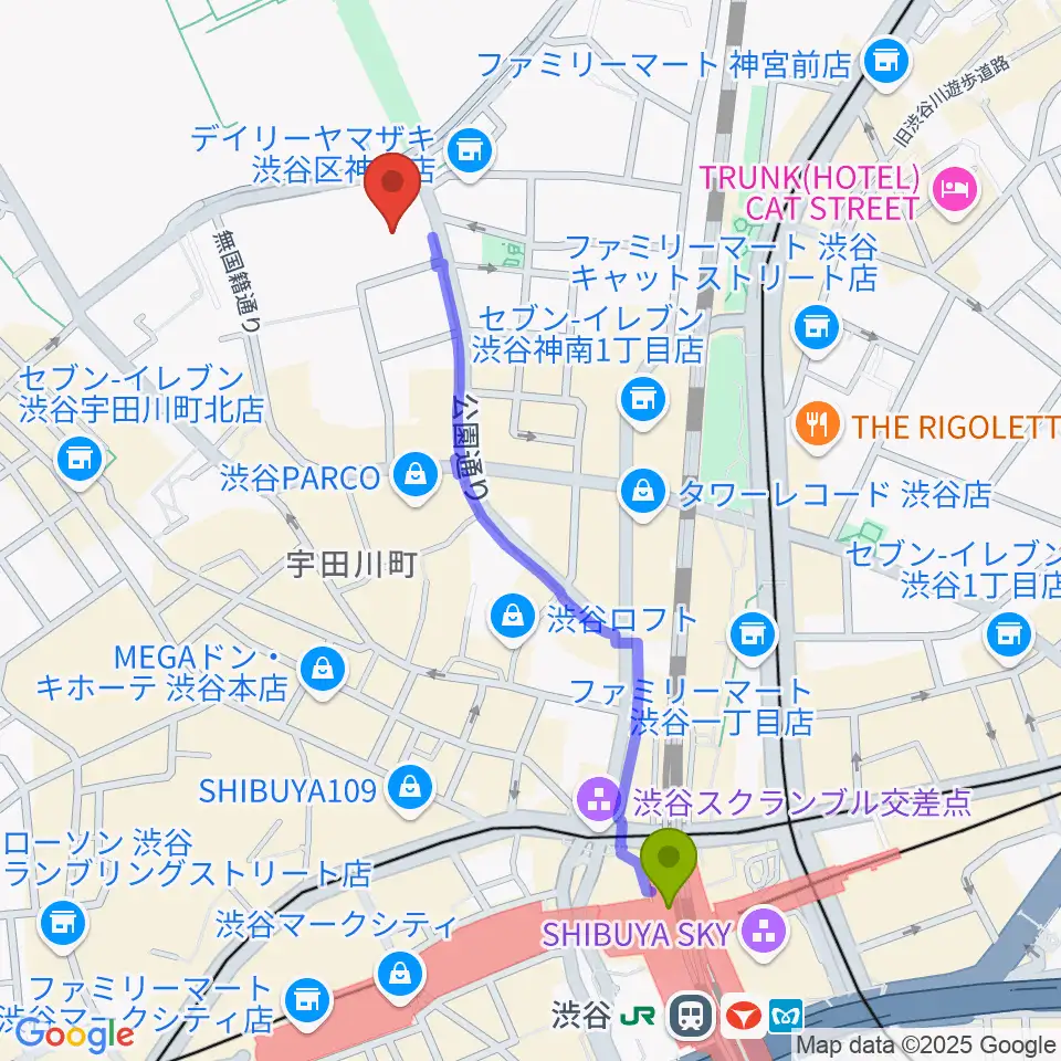 LINE CUBE SHIBUYAの最寄駅渋谷駅からの徒歩ルート（約11分）地図