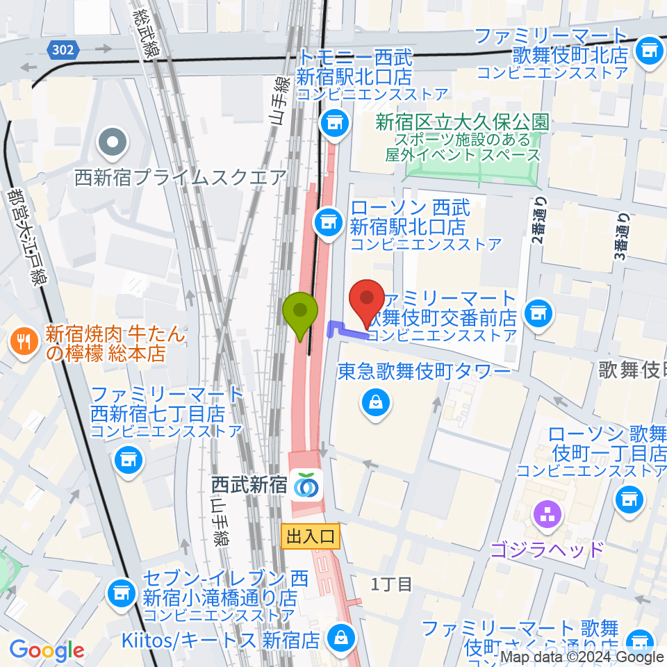 新宿マーブルの最寄駅西武新宿駅からの徒歩ルート（約1分）地図