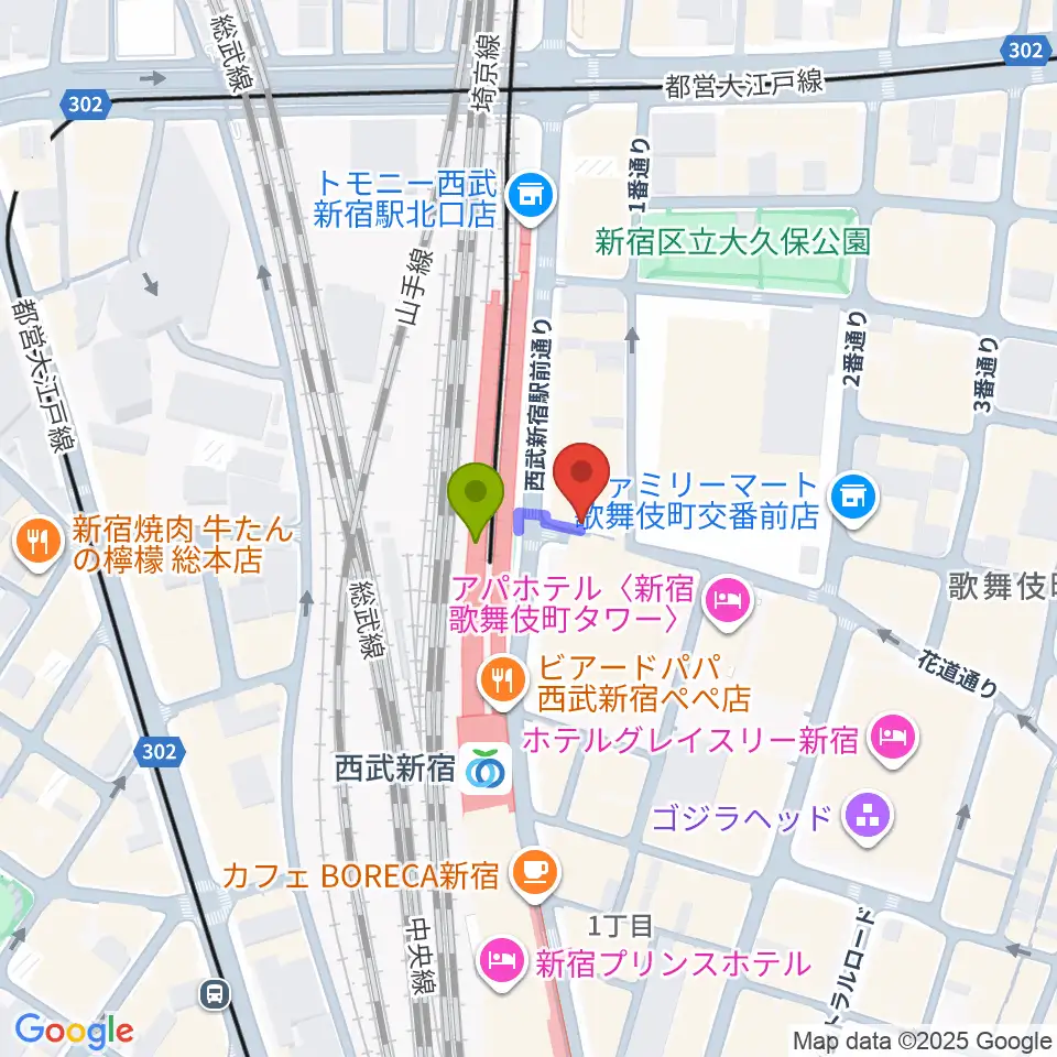 新宿マーブルの最寄駅西武新宿駅からの徒歩ルート（約1分）地図