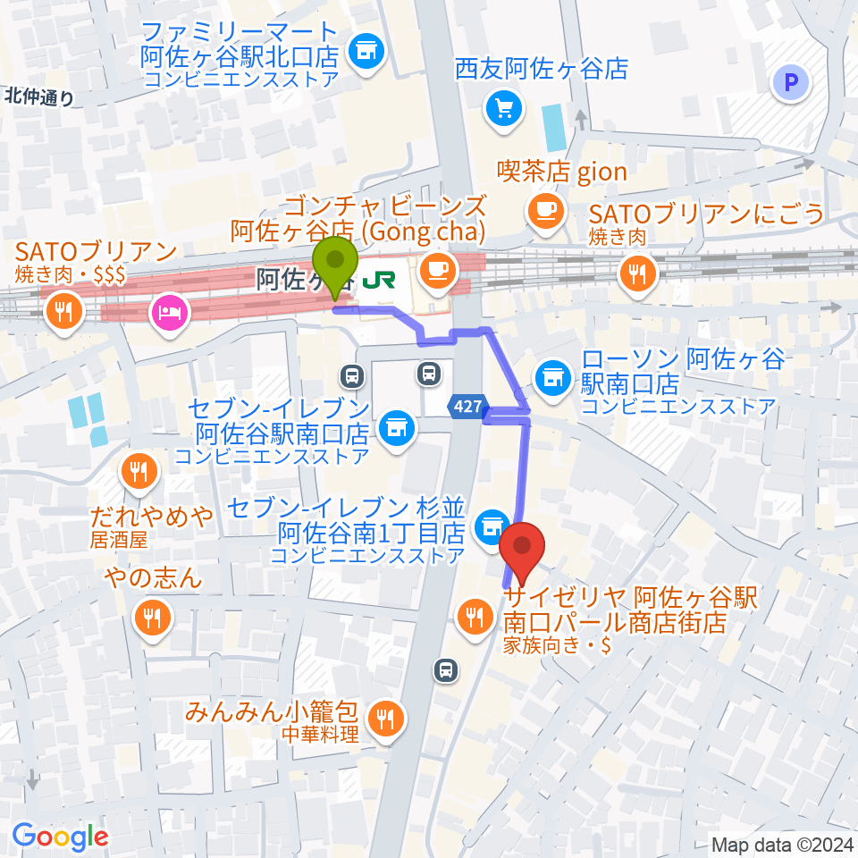 阿佐ヶ谷ロフトAの最寄駅阿佐ケ谷駅からの徒歩ルート（約3分）地図