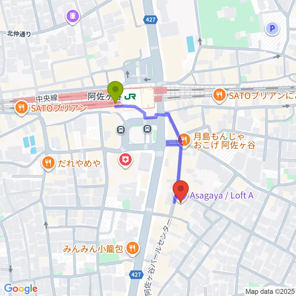 阿佐ヶ谷ロフトAの最寄駅阿佐ケ谷駅からの徒歩ルート（約3分）地図