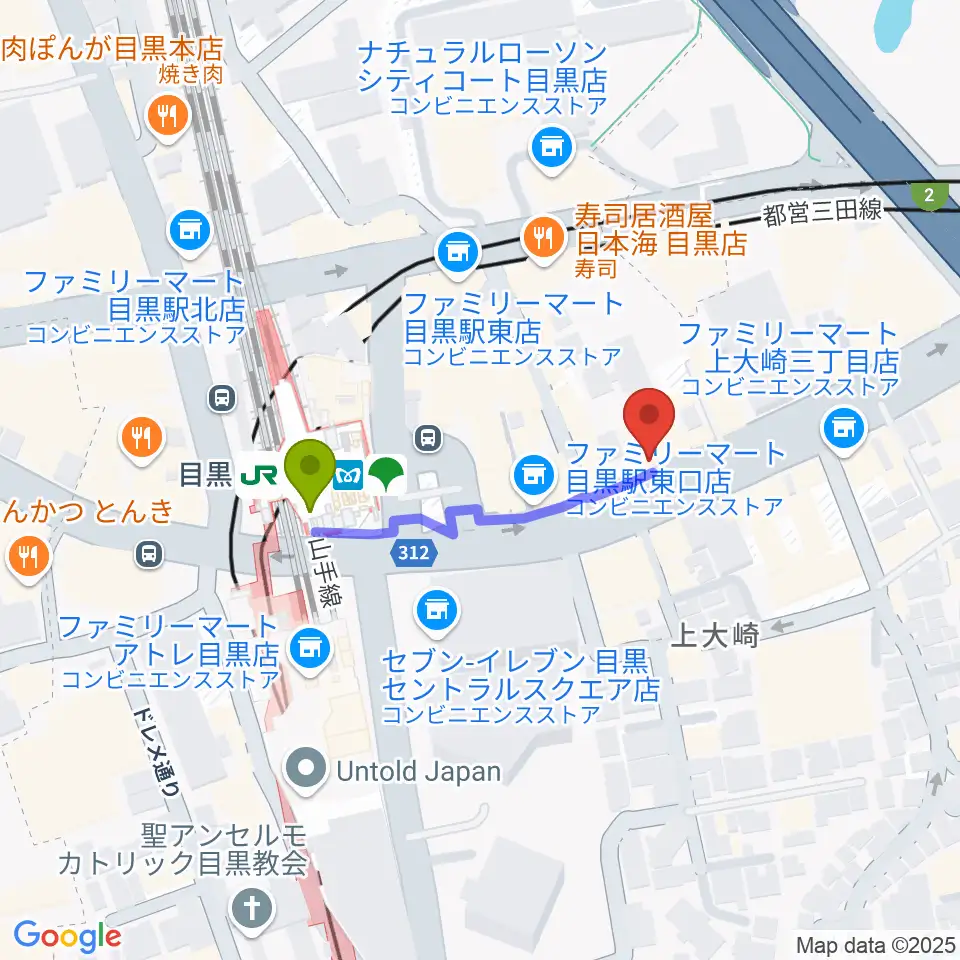 目黒ライブステーションの最寄駅目黒駅からの徒歩ルート（約3分）地図