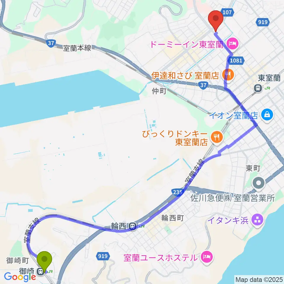 御崎駅からLive cafe Solisteへのルートマップ地図
