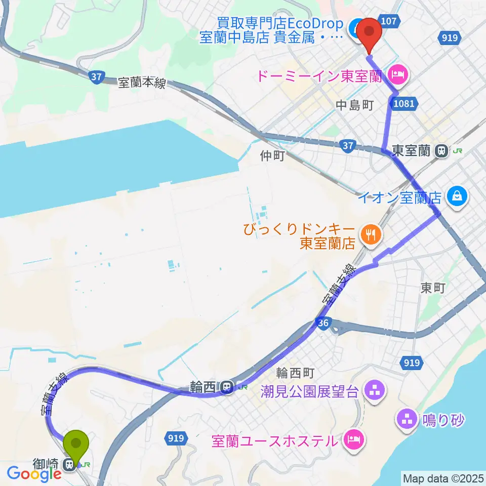 御崎駅からLive cafe Solisteへのルートマップ地図