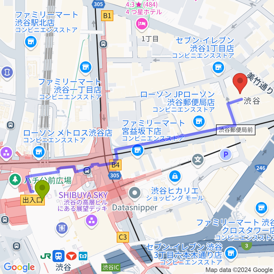 渋谷LUSHの最寄駅渋谷駅からの徒歩ルート（約6分）地図