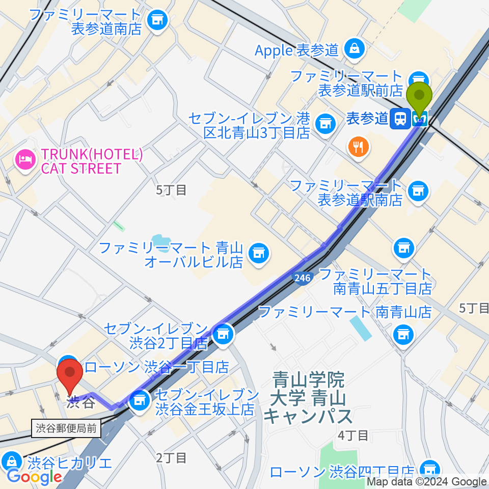 表参道駅から渋谷LUSHへのルートマップ地図