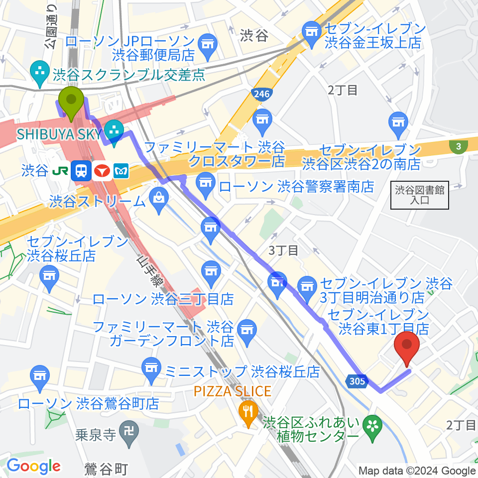 渋谷クラブクロールの最寄駅渋谷駅からの徒歩ルート（約13分）地図
