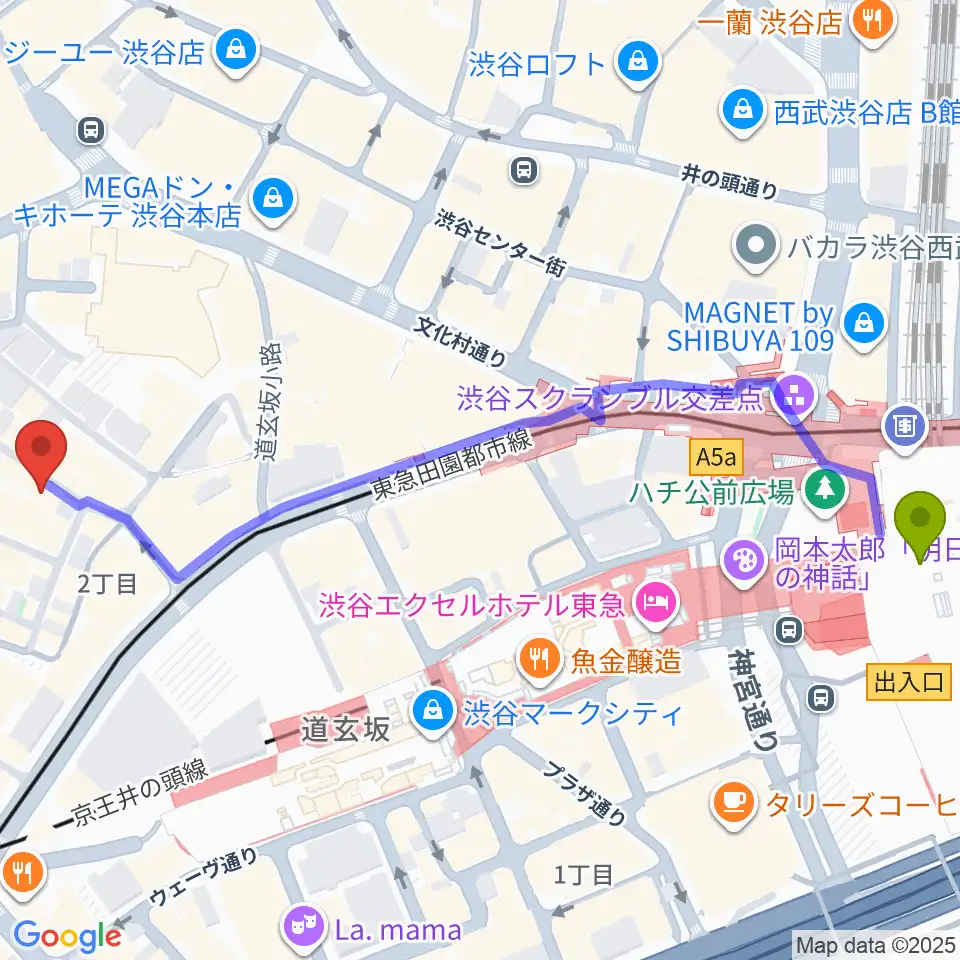 渋谷駅から渋谷B.Y.Gへのルートマップ地図