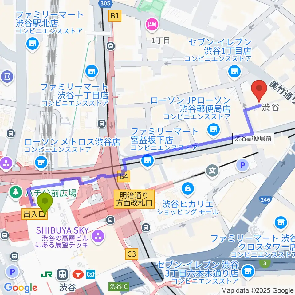 渋谷HOMEの最寄駅渋谷駅からの徒歩ルート（約6分）地図