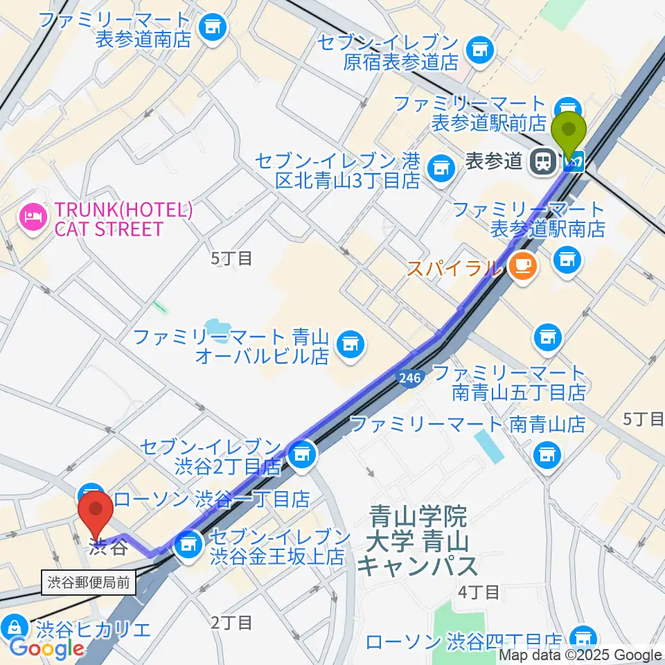 表参道駅から渋谷HOMEへのルートマップ地図