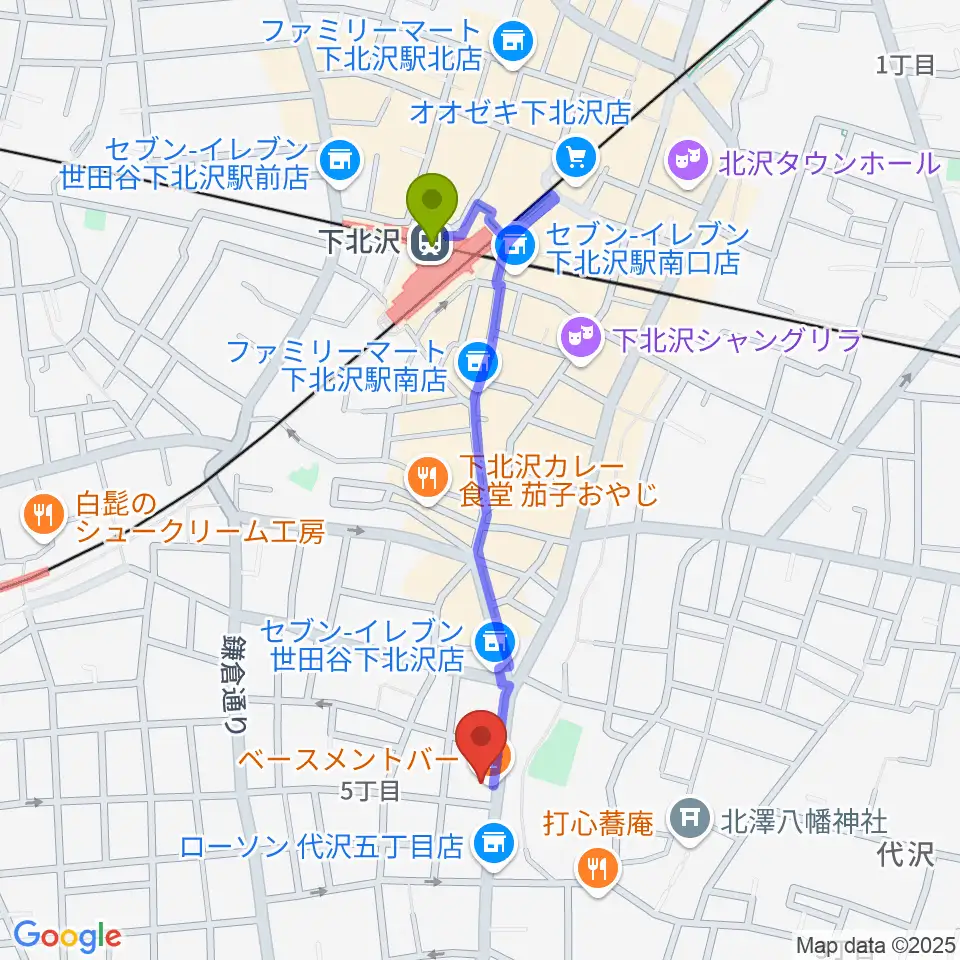 下北沢THREEの最寄駅下北沢駅からの徒歩ルート（約9分）地図