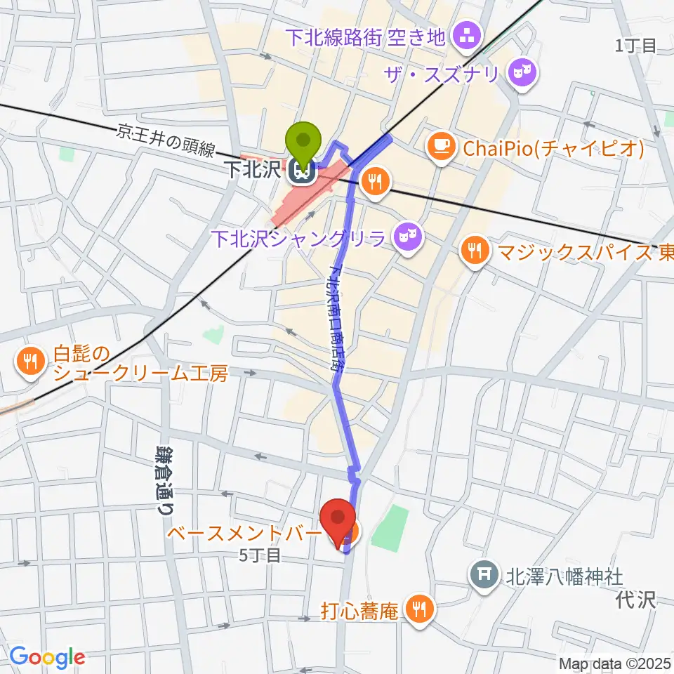 下北沢THREEの最寄駅下北沢駅からの徒歩ルート（約9分）地図