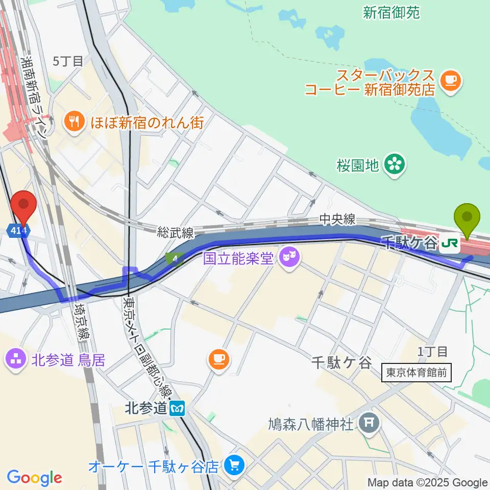 千駄ケ谷駅からLIVE labo YOYOGIへのルートマップ地図