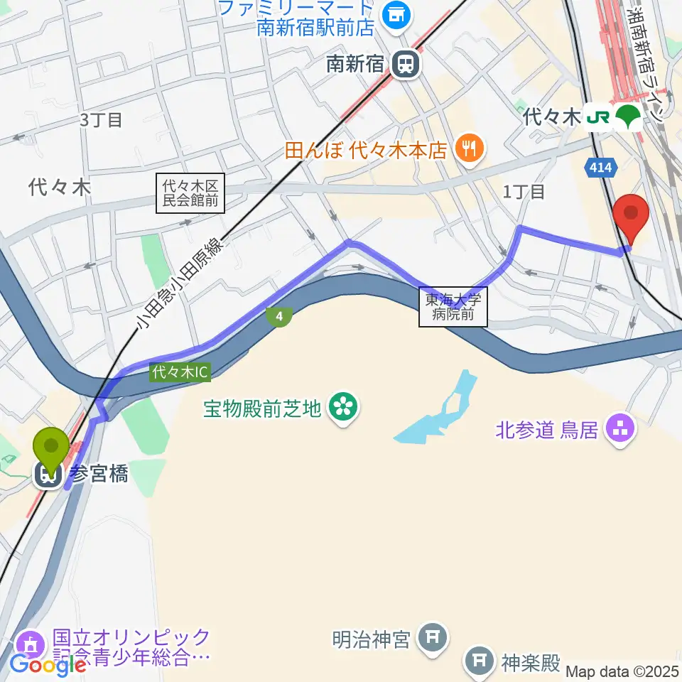参宮橋駅からLIVE labo YOYOGIへのルートマップ地図