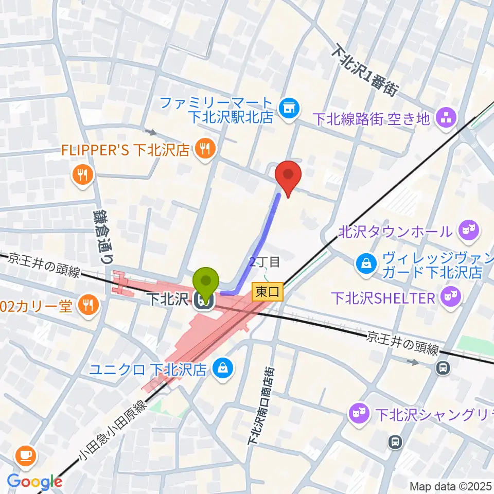 下北沢アレイホールの最寄駅下北沢駅からの徒歩ルート（約2分）地図