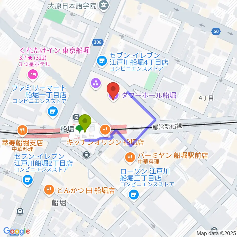 タワーホール船堀の最寄駅船堀駅からの徒歩ルート（約1分）地図