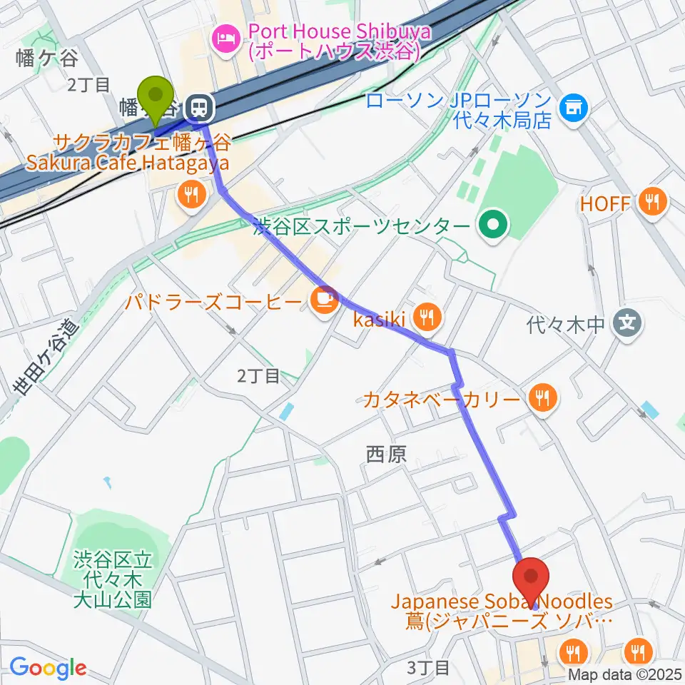 幡ヶ谷駅からムジカーザへのルートマップ地図