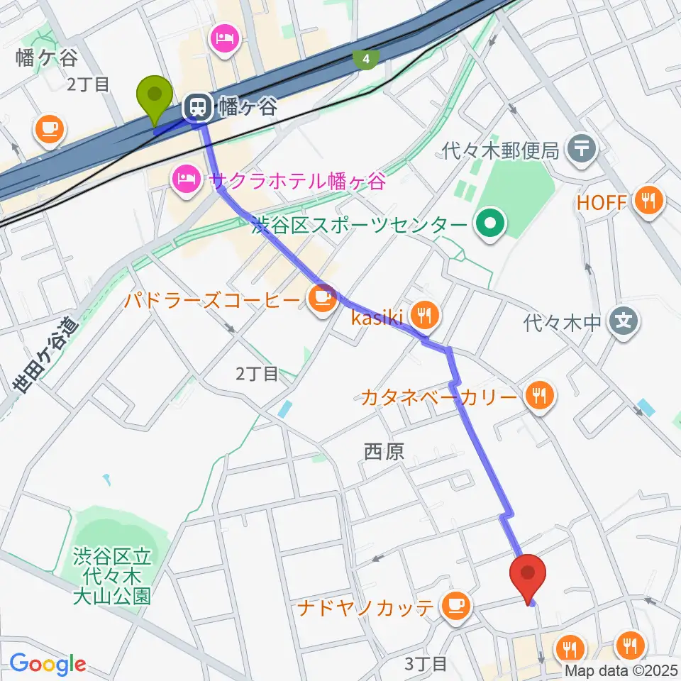 幡ヶ谷駅からムジカーザへのルートマップ地図